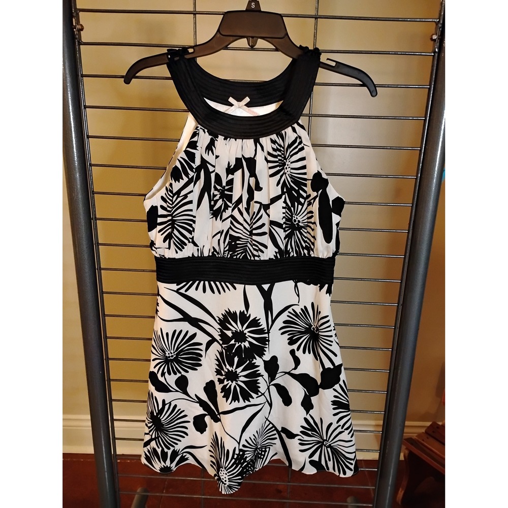 Junior‎ Popsy Black White Floral Halter Empire Waist Mini Dress Sleeveless